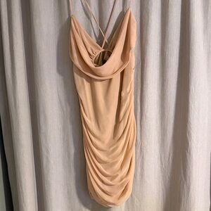 PrettyLittleThing Nude Backless Draped Dress